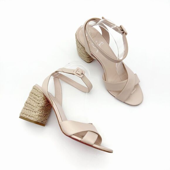 CHRISTIAN LOUBOUTIN Mariza Espadrille Block Heels Size 40 US 9.5 Beige Nude - Picture 12 of 13
